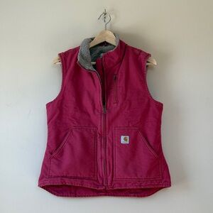 Vintage Carhartt Women’s Sherpa Lined Cotton Duck Vest - Raspberry - Medium